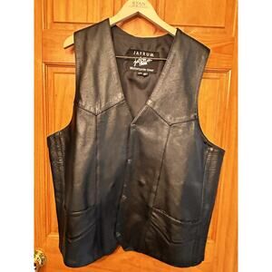 Vtg Jafrum Biker Vest Mens 4xl Tall Black Leather Side Laces Snap Front